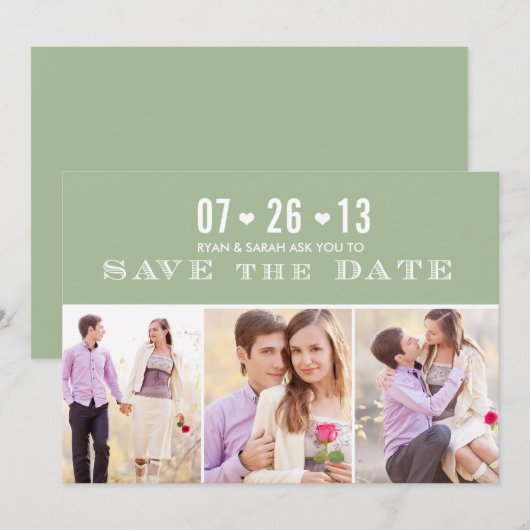Elegant Heart Green bewaart de data met foto's Save The Date (Voorkant / Achterkant)