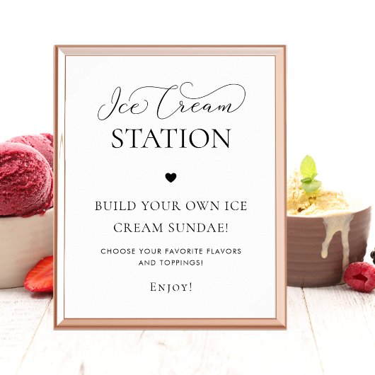 Elegant Heart Ice Cream Station Party Sign Poster