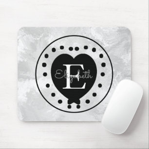 Elegant Heart Initiaal Letter Monogram Black White Muismat