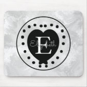 Elegant Heart Initiaal Letter Monogram Black White Muismat (Voorkant)