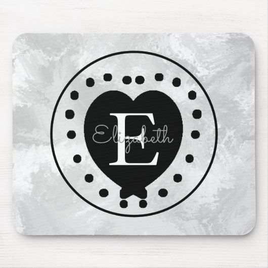 Elegant Heart Initiaal Letter Monogram Black White Muismat (Voorkant)