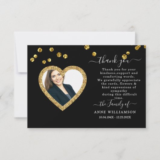 Elegant Heart Lijst Foto Funeral Hartelijk dank Bedankkaart (Voorkant)