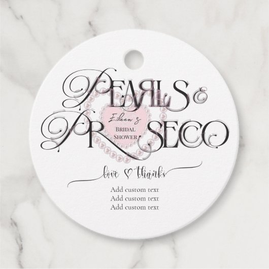 Elegant Heart Pearls Prosecco Bruisende Bruidsfees Bedankjes Labels (Voorkant)