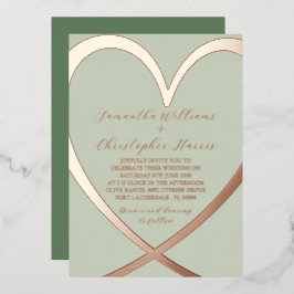 Elegant Heart Roos Gold & Green Wedding Invitation Folie Uitnodiging