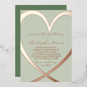 Elegant Heart Roos Gold & Green Wedding Invitation Folie Uitnodiging