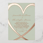 Elegant Heart Roos Gold & Green Wedding Invitation Folie Uitnodiging (Voorkant)