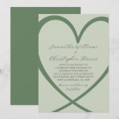 Elegant Heart Sage Green Wedding Invitation Kaart (Voorkant / Achterkant)