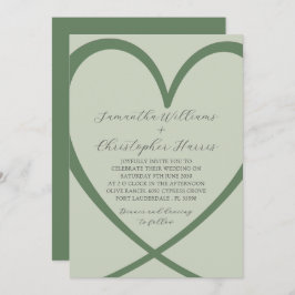 Elegant Heart Sage Green Wedding Invitation Kaart