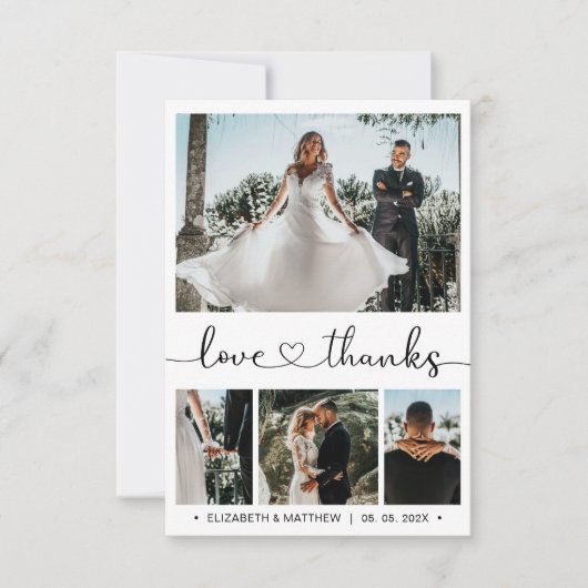 Elegant Heart Script 4 Foto bruiloft Hartelijk dan Bedankkaart (Voorkant)