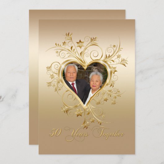Elegant Heart Swirls 50th Photo Jubileum Kaart (Voorkant / Achterkant)