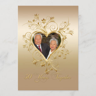 Elegant Heart Swirls 50th Photo Jubileum Kaart