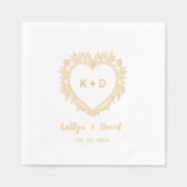 Elegant Heart Wreath Monogram Wedding Napkins Folie Servetten (Voorkant)
