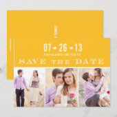 Elegant Heart Yellow Save the Dates with Photos Date (Voorkant / Achterkant)