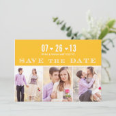 Elegant Heart Yellow Save the Dates with Photos Save The Date (Staand voorkant)