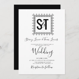 Elegant Hearts & Lijst Black White Wedding Kaart