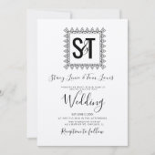 Elegant Hearts & Lijst Black White Wedding kraft Kaart (Voorkant)