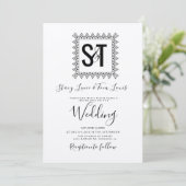 Elegant Hearts & Lijst Black White Wedding kraft Kaart (Staand voorkant)