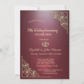 Elegant Hearts Lijst Dark Red Wedding Jubileum Kaart (Voorkant)