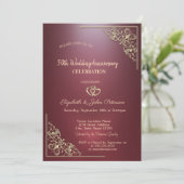 Elegant Hearts Lijst Dark Red Wedding Jubileum Kaart (Staand voorkant)