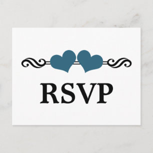 Elegant Hearts RSVP Briefkaart, blauw Uitnodiging Briefkaart