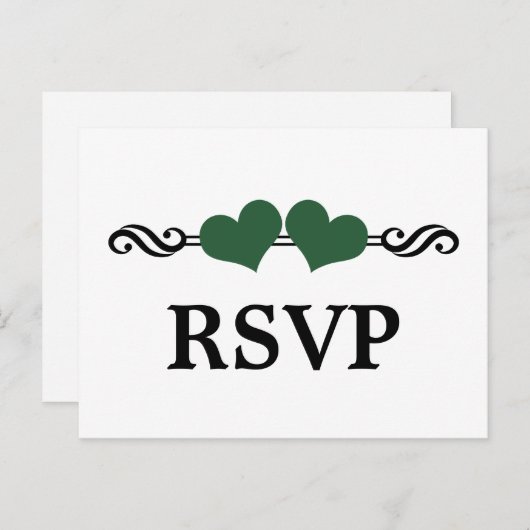 Elegant Hearts RSVP Briefkaart, groen Uitnodiging Briefkaart (Voorkant / Achterkant)