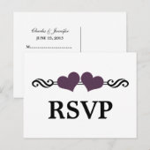 Elegant Hearts RSVP Briefkaart, Paars Uitnodiging Briefkaart (Voorkant / Achterkant)