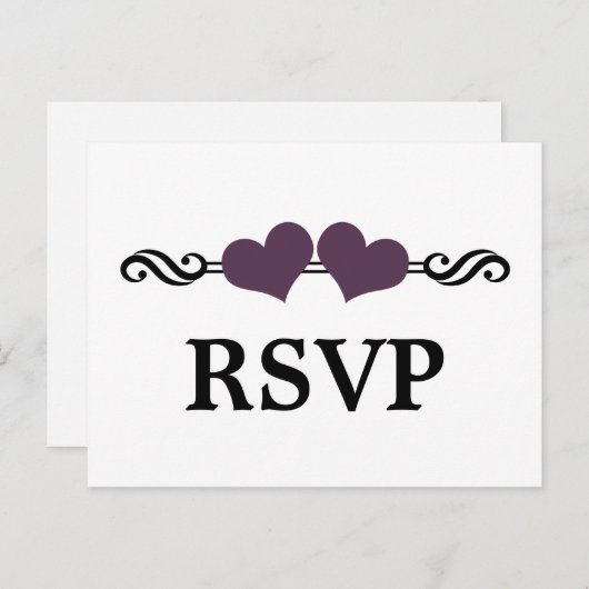 Elegant Hearts RSVP Briefkaart, Paars Uitnodiging Briefkaart (Voorkant / Achterkant)
