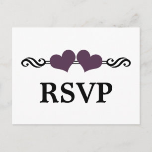 Elegant Hearts RSVP Briefkaart, Paars Uitnodiging Briefkaart