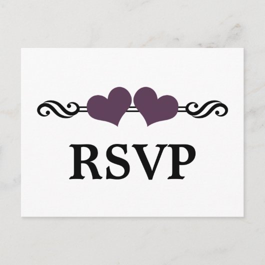 Elegant Hearts RSVP Briefkaart, Paars Uitnodiging Briefkaart (Voorkant)
