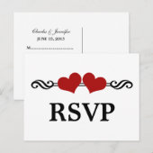 Elegant Hearts RSVP Briefkaart, rood Uitnodiging Briefkaart (Voorkant / Achterkant)