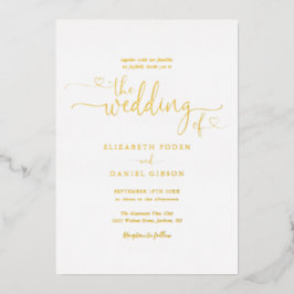 Elegant Hearts Script Calligraphy Weddenschap Gold Folie Uitnodiging