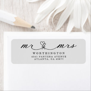 Elegant Hearts Script Mr & Mrs Huwelijksreturn Etiket