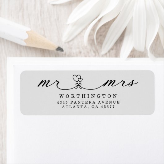 Elegant Hearts Script Mr & Mrs Huwelijksreturn Etiket (Insitu)