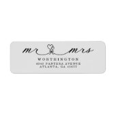Elegant Hearts Script Mr & Mrs Huwelijksreturn Etiket (Voorkant)