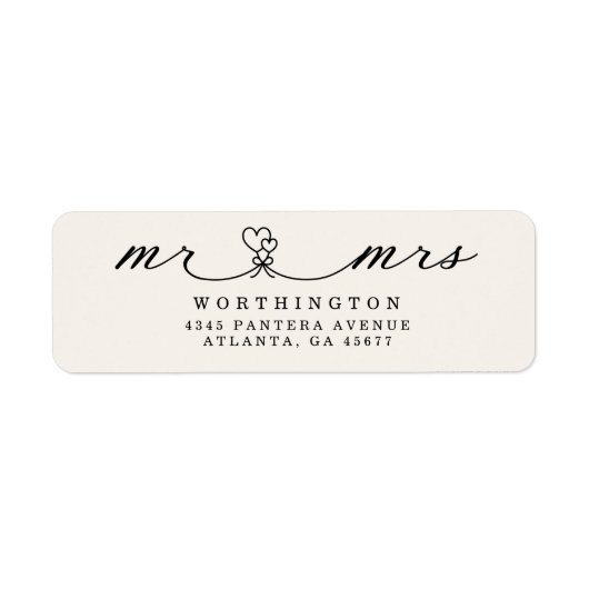 Elegant Hearts Script Mr & Mrs Wedding Return Lab Etiket (Voorkant)