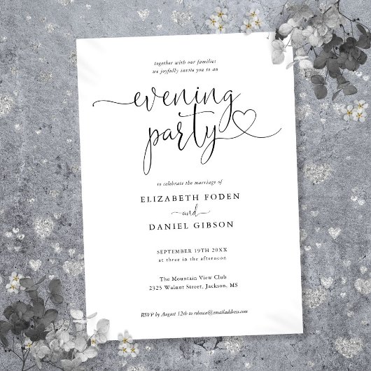 Elegant Hearts Script Trouwavond Feest Kaart