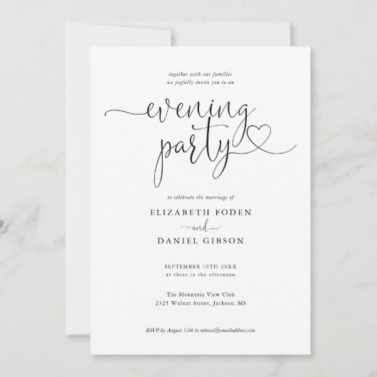 Elegant Hearts Script Trouwfeest Avondfeest Kaart (Voorkant)