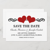 Elegant Hearts sparen de Datum nodigt uit, Rood Kaart (Voorkant / Achterkant)