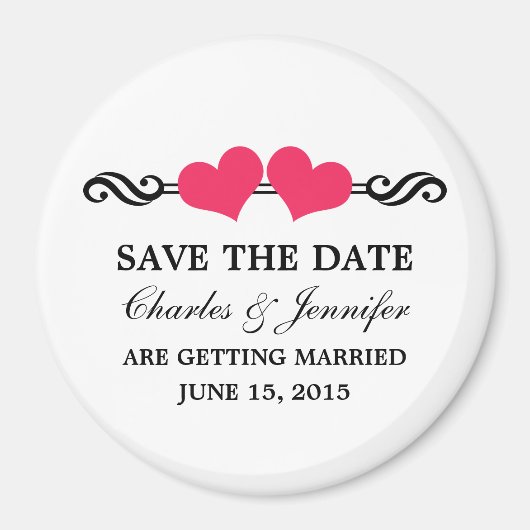 Elegant Hearts sparen de Magnet van de Datum, Roze (Voorkant)