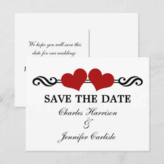 Elegant Hearts sparen het Briefkaart van de Datum, (Voorkant / Achterkant)