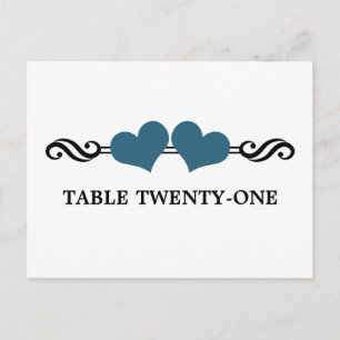 Elegant Hearts Table Number Briefkaart, blauw Briefkaart