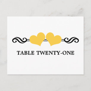 Elegant Hearts Table Number Briefkaart, geel Briefkaart