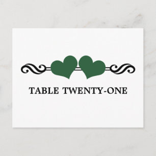 Elegant Hearts Table Number Briefkaart, groen Briefkaart