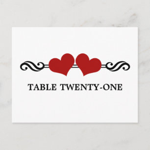Elegant Hearts Table Number Briefkaart, rood Briefkaart