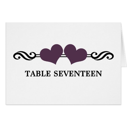 Elegant Hearts Table Number Kaart, Paars (Voorkant Horizontaal)