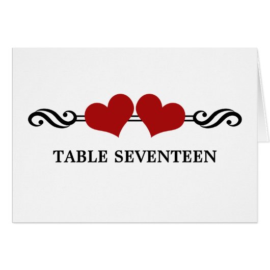 Elegant Hearts Table Number Kaart, rood (Voorkant Horizontaal)