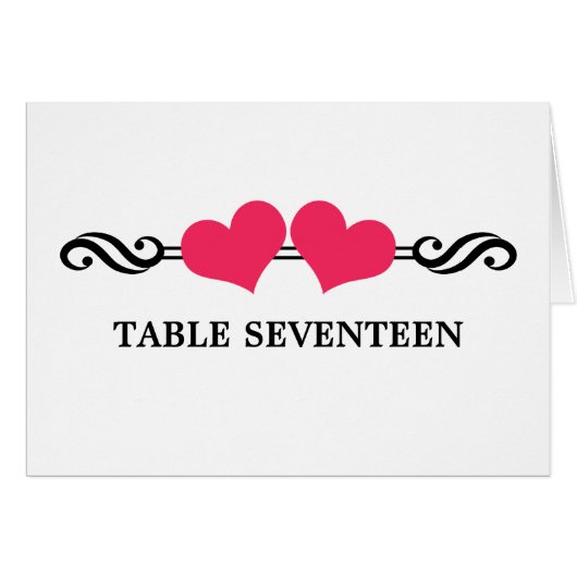 Elegant Hearts Table Number Kaart, roze (Voorkant Horizontaal)