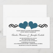 Elegant Hearts Wedding Invitation Blue Kaart (Voorkant / Achterkant)