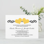 Elegant Hearts Wedding Invitation, Geel Kaart (Staand voorkant)