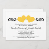 Elegant Hearts Wedding Invitation, Geel Kaart (Voorkant / Achterkant)